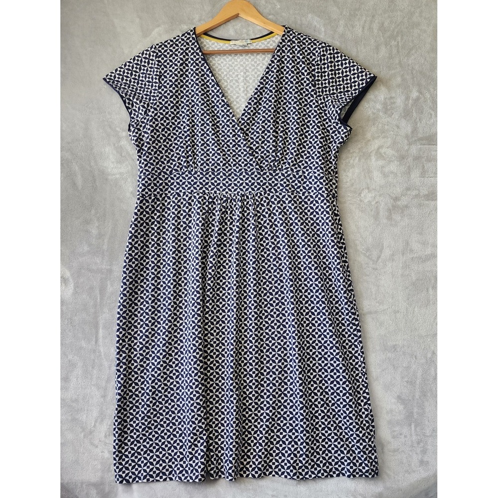 Boden Navy & White Geometric V‑Neck Midi Dress